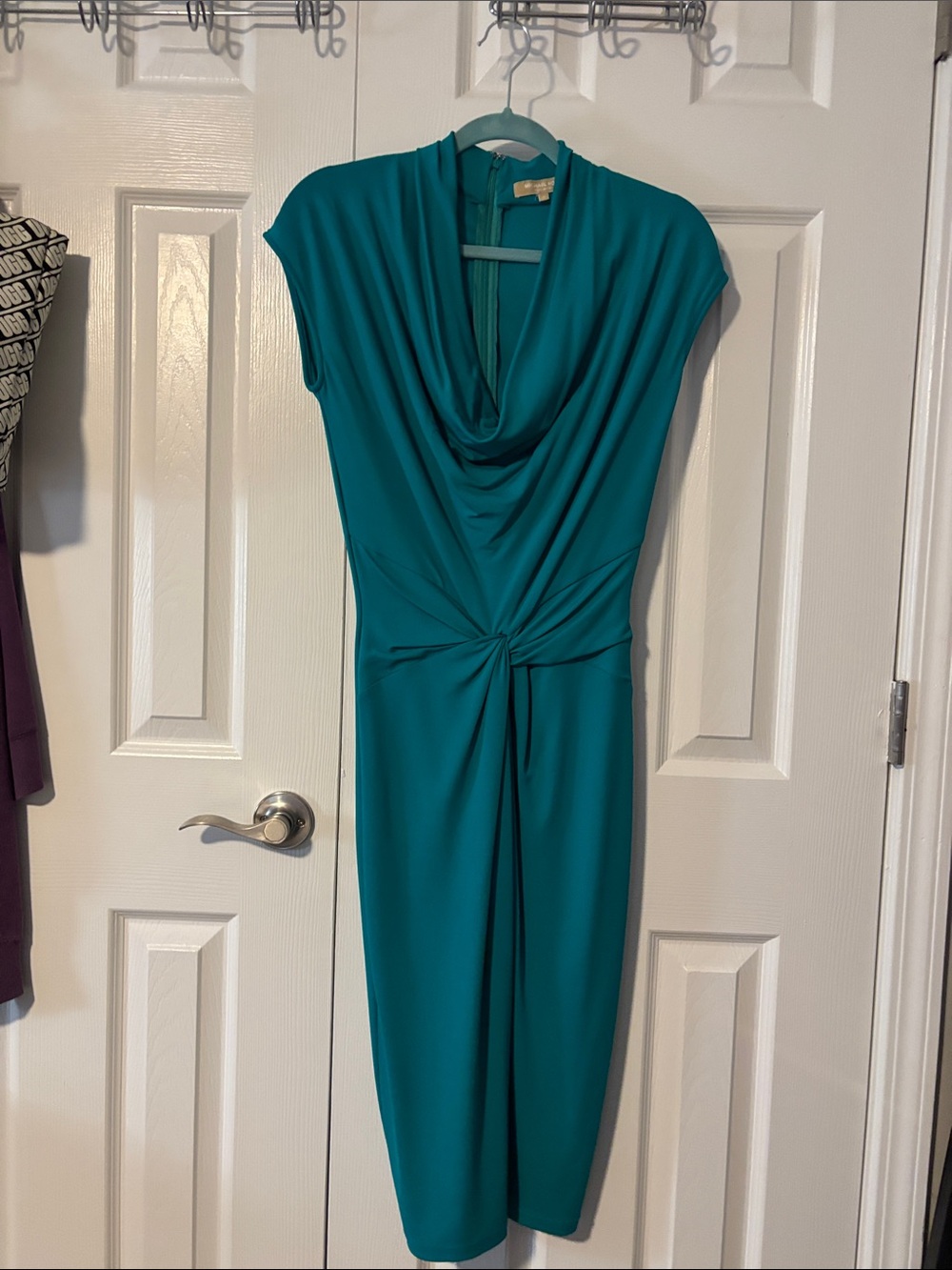 Michael Kors Collection Teal Cowl-Neck Knot Midi Dress